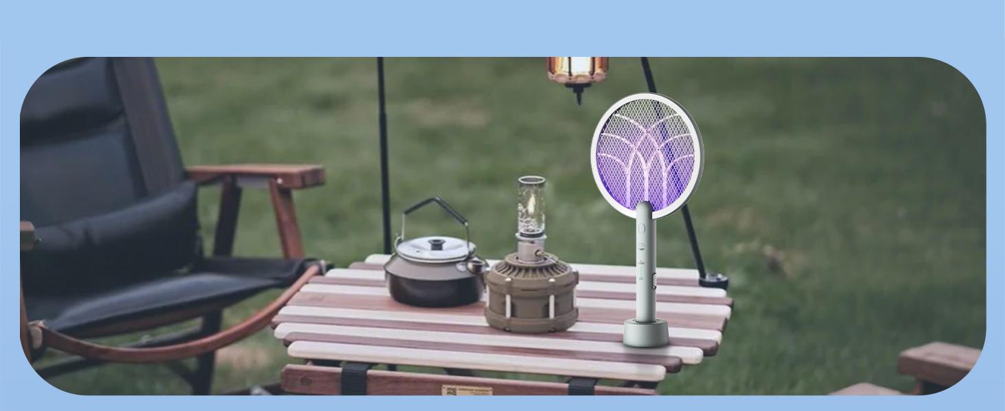 4000V Electric Fly Swatter Racket, 1800mAh Smart Bug Zapper with USB Rechargeable Base, Powerful Mosquitoes Trap Lamp & Fly Killer with 3-Layer Safety Mesh for Home, Bedroom, Kitchen, Patio