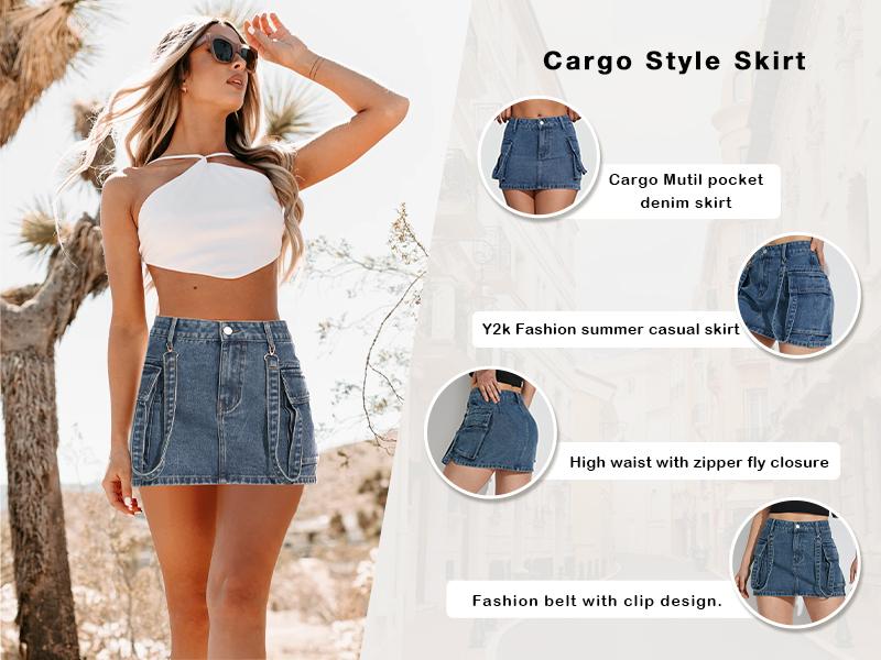 Vogatiques Womens Denim Mini Skirts Summer Trendy Going Out Beach Outfits Comfort Low Waist Cargo Denim with Pockets DSKIRT231122 Womenswear Bottom