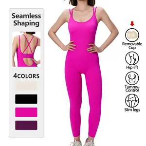 【LIVE STREAM ONLY】310001 Women's Seamless Sportswear One-Piece Yoga Jumpsuit with Tummy Control Hip Lift for Daily Wear and Training Solid Color Stretchable Activewear Workout Gym Clothing