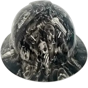 B&W Chaos Clown Skull Collage - Custom Hydro Dipped Full Brim Hard Hat