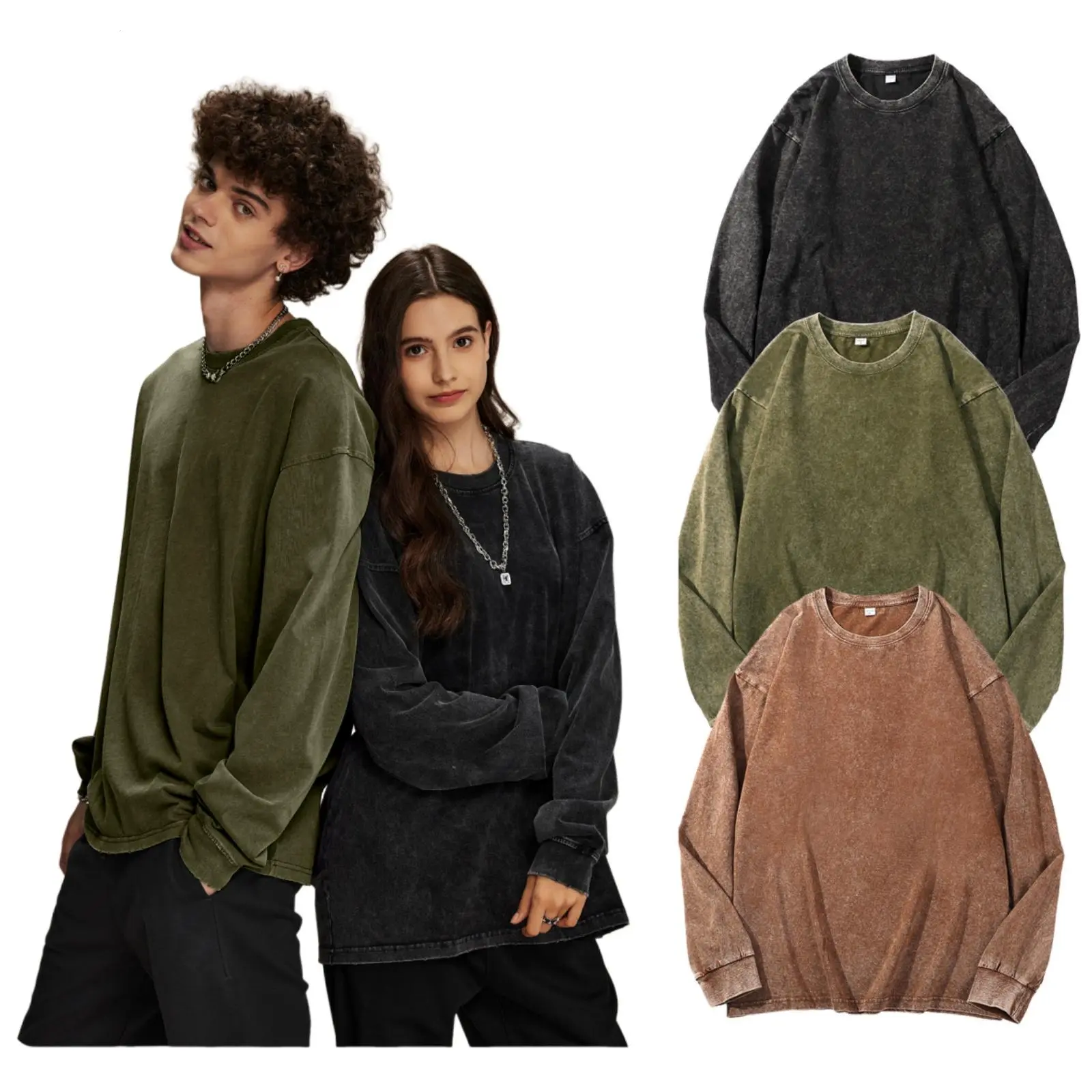 Unisex Oversized Sweatshirt for Men Women Vintage Loose Fit Cotton Pullover Crewneck Baggy Acid Wash Long Sleeve Basic T-Shirt for Casual Wear Y2K,back to school,back to school shopping