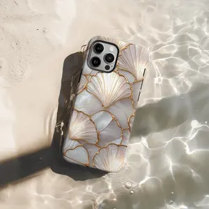 Printed Flat Seashell Phone Case, Faux Mosaic Coquette Coastal Cover, Protective Shockproof Ultra Slim Minimal Case for iPhone 16/15/14/13/12 Pro Max, Samsung S23/S24/S25, Google Pixel