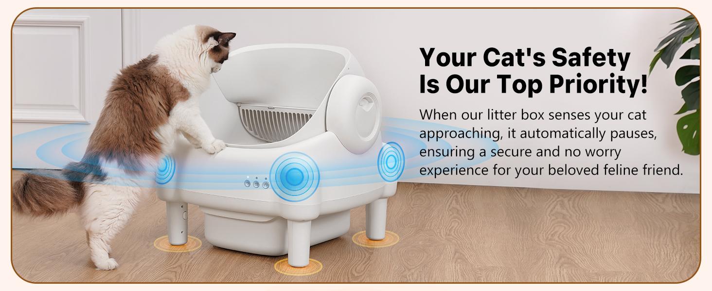 PARUUNTYS x TAYACICY Self Cleaning Litter Box Open-Top with App Control for Multiple Cats 16.5"x16.5" Entrance Dual Safety Tech 10.5L Sealed Waste Bin Cream White