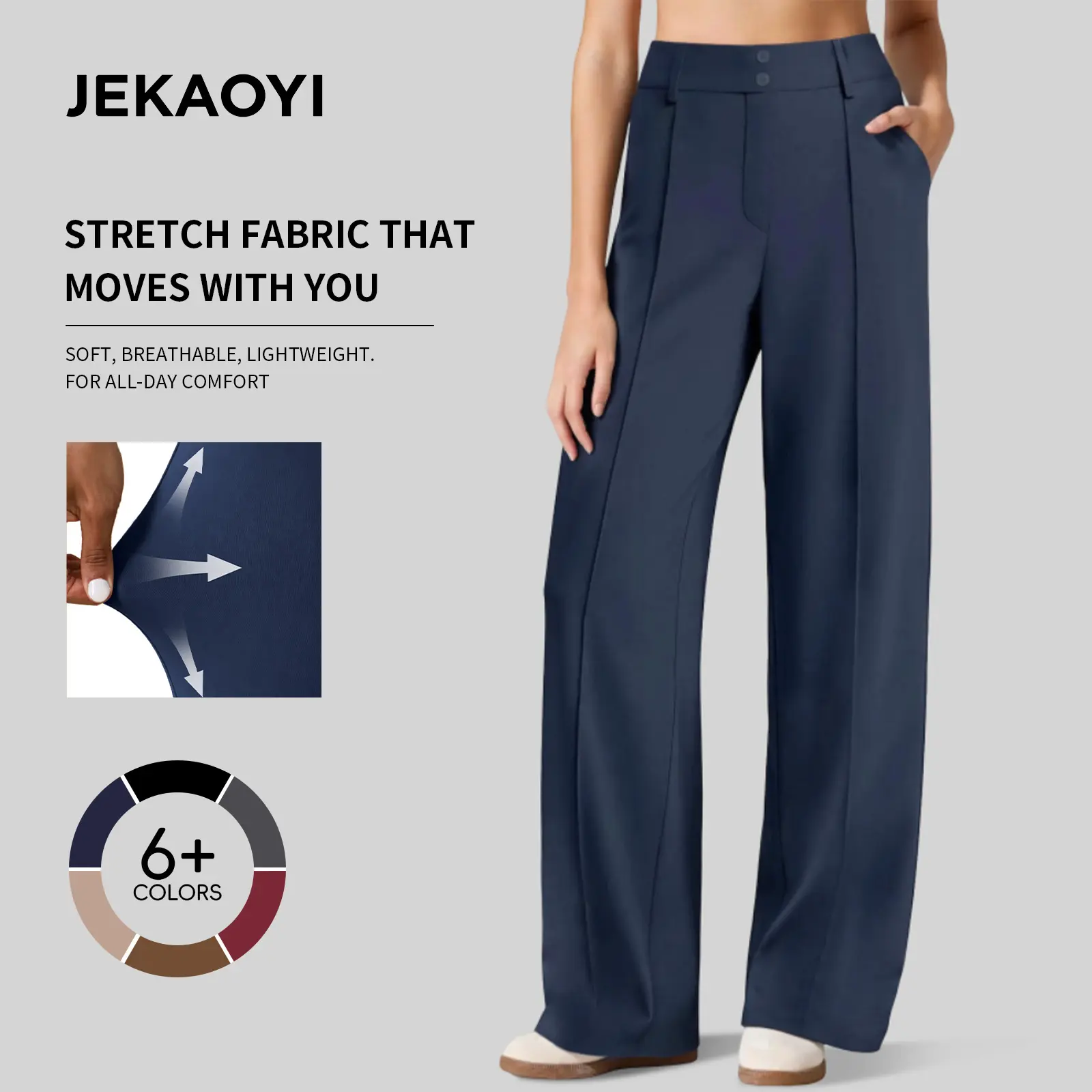JEKAOYI Straight Leg Dress Pants for Women Ponte Yoga Pants with Pockets Lightweight Stretch Casual Lounge Pants Loose High-Rise Waist Full-Length Design Side Pockets 80% Polyester 20% Spandex - Bottom SpringStatements Trouser Womenswear