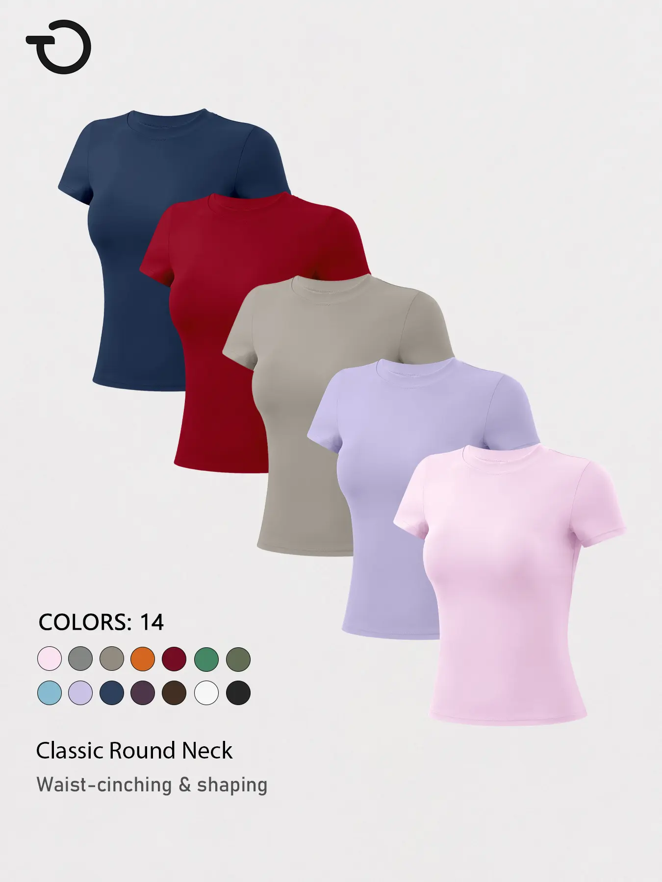 TIMEOFF 5-Piece Women’s Fitted Round Neck T-Shirt, classic stretchy slim-fit top with a waist-cinching shaping design, casual outfits & active lifestyle T-shirt