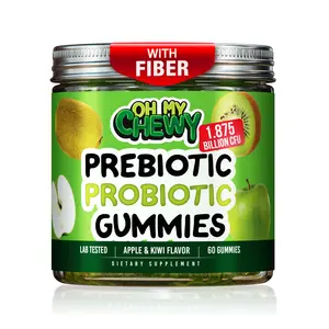 Kids & Teens Probiotic & Prebiotic Center-Filled Gummies with Fiber for Digestive Support Vegan Gut Health Supplement for Children & Teens Delicious Peach & Mango Flavor 60 CT