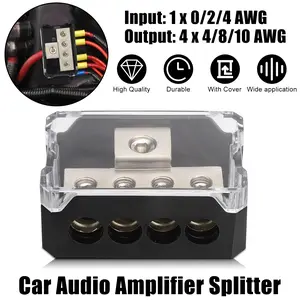 4 Way Car Power Distribution Block - 0/2/4 Gauge Input 4/8/10 Gauge Output Amp Ground Distribution Block Splitter,for Car Amplifier Audio Splitter, for Car Marine DIY