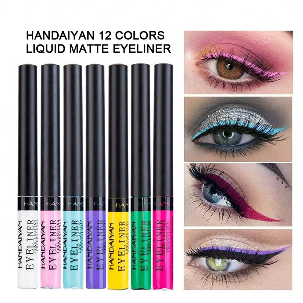 Matte Liquid Eyeliner Set,12 Colours Coloured Eyeliners, Highly Pigmented Smudge-Proof Colourful Eye Liners Long Lasting Waterproof Liquid Eyeliner Pen Face Lips Art Makeup Quick Drying Liner Matte Eyeliner Pencils