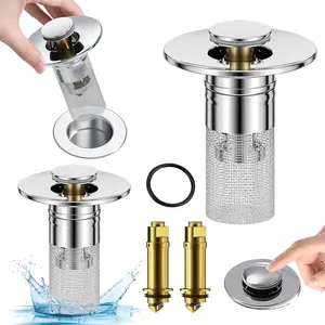 Explorinox 2Pcs Sink Filter & Hair Catcher Universal Pop Up Drain Stopper Stainless Steel Anti-Clog Filter for Bathroom Kitchen