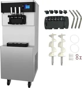 TECSPACE Commercial Ice Cream Maker Machine - 3 Flavors Soft Serve Ice Cream Machine, 5.3 to 7.4 Gallons Per Hour, Auto Clean LED Panel, for Bars, Restaurants and Other Establishments