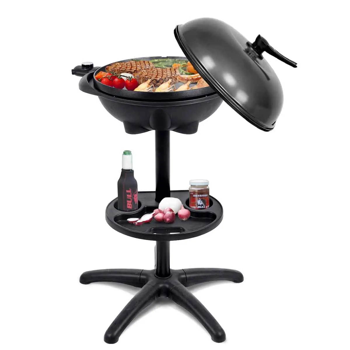 COSTWAY Electric Grill Indoor Outdoor, Non-stick Grill Griddle Plate, Cooking Zones, Temperature Control, Drip Tray, BBQ Grill for Balcony Apartments Backyard Party Camping
