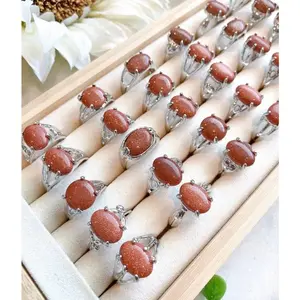 C85- Random Pick Red Goldstone Crystal Ring