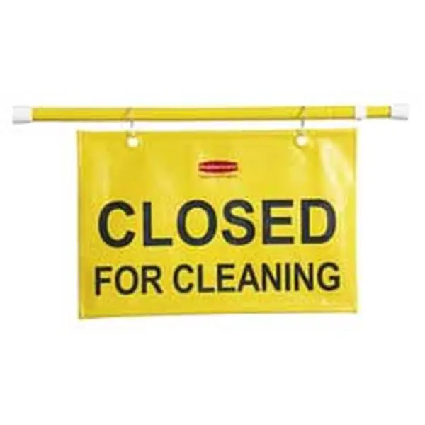 Rubbermaid Commercial Pliable Rubber Hanging Safety Warning Sign - Closed for Cleaning, Doorway Block, Extends 49.5in, Yellow, Extends 49.5"