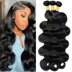 LUCKOCKOS 12"-30" Body Wave Raw 1 3 4 Bundles Indian 100% Unprocessed Human Hair Wavys Double Drawn Virgin Bundles Weave Extensions