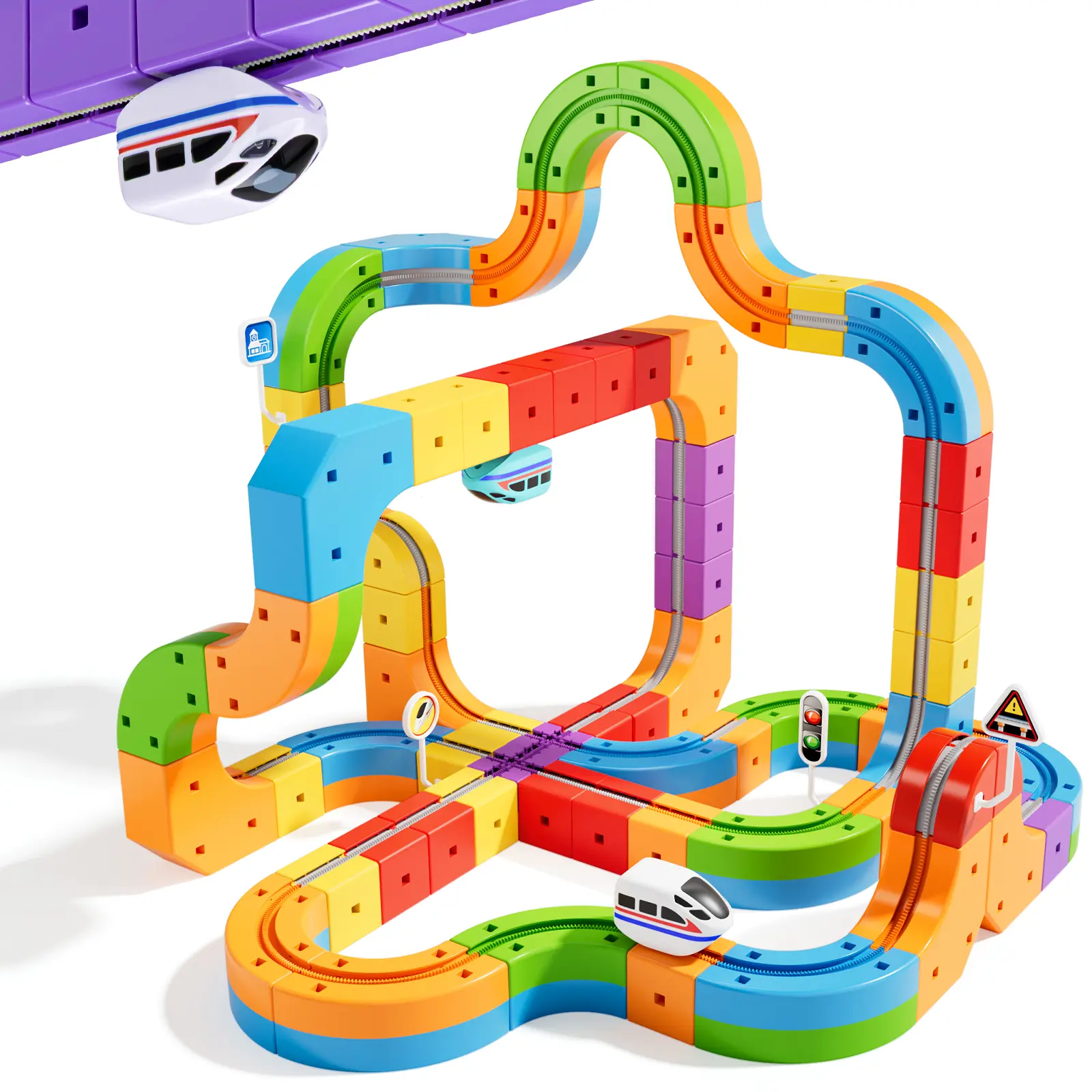 Klickrail Electric Train Set with Flexible Bendable Track, Gravity-Defying 3D Embedded Layouts, Motorized Car, STEM Construction Toy for Boys, Fun Gift