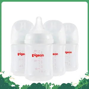 Pigeon PP Nursing Bottle Wide Neck, Anti-Colic, Streamlined Body, Natural Feel, Easy to Clean, 5.4 Oz (Pack of 4), Includes 4pcs SS Nipples (0m+) baby registry essential