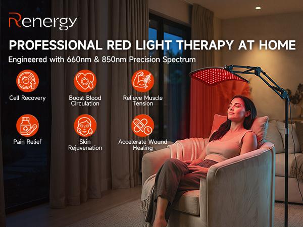 Renergy red light therapy device, detachable panel with stand, suitable for face, back and whole body, used for muscle recovery, fitness, relieving muscle pain and inflammation, improving vision and sleep quality Healthy Alternative