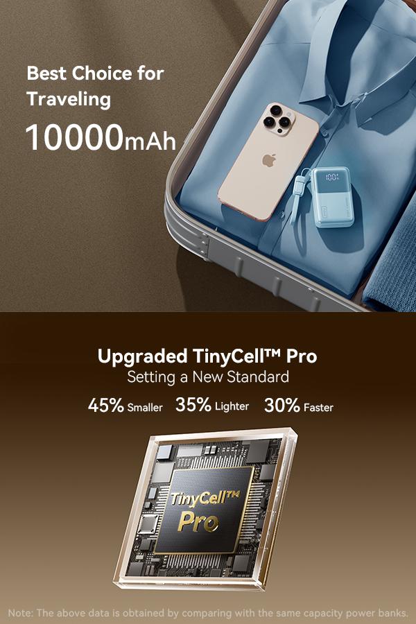 INIU P50 Pocket Rocket 45W PD 10000mAh Power Bank, 2026 Mini Pocket Size Powerbank Travel Essentials Portable Charger, Detachable Lanyard USB C Cable Fast Charge Phone Battery Pack for iPhone 17 16 15 series iPad Airpods Samsung Switch Perfect Gifts