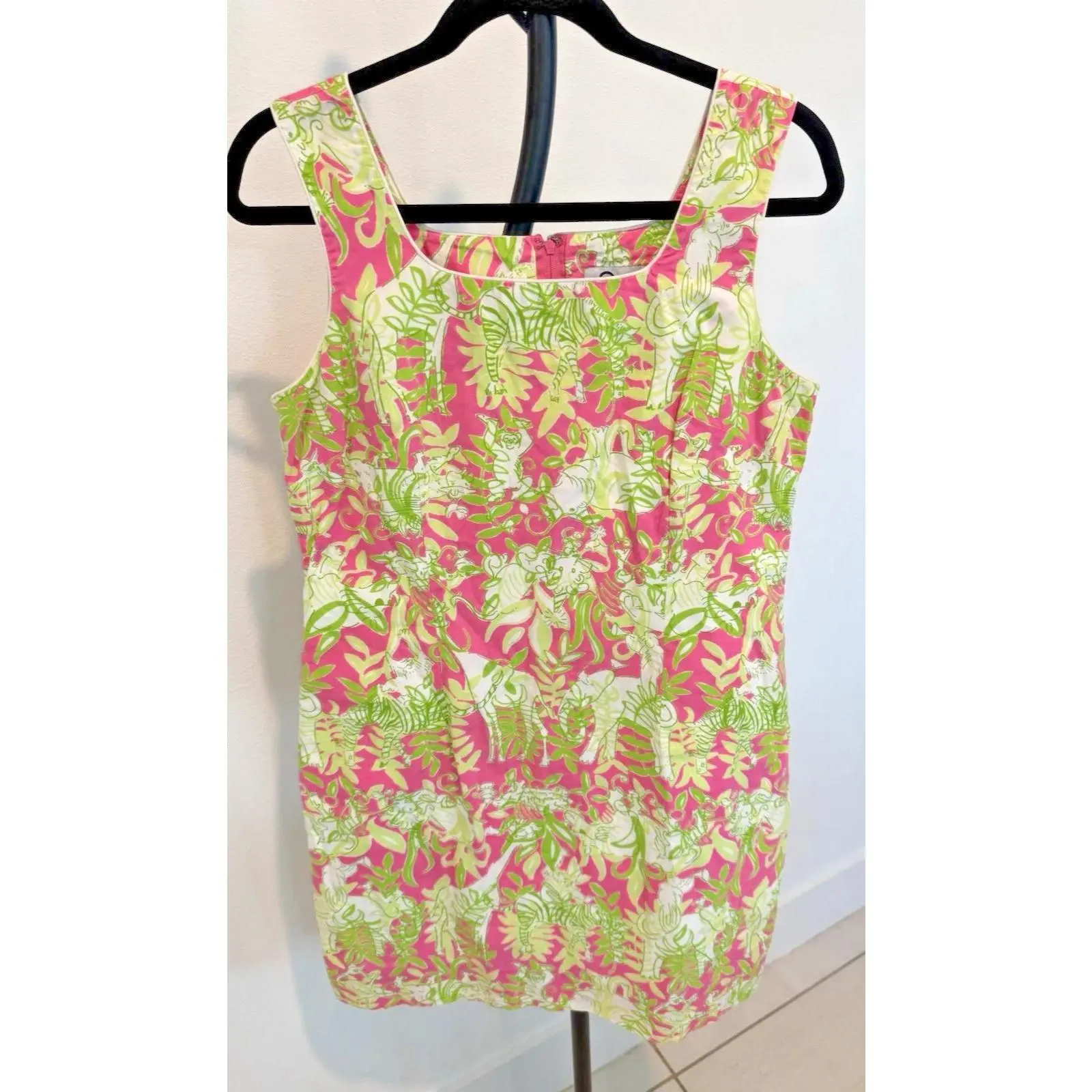 VTG LILLY PULITZER Green & Pink Jungle Road Elephant Floral Shift Dress Sz 6