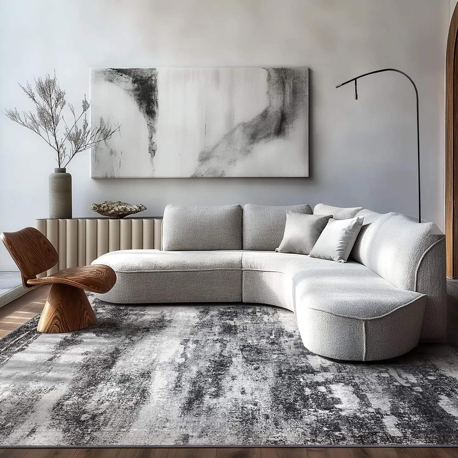 【Back To School】GENIMO Modern Abstract Design Area Rug Soft Lightweight Cushioned Feel Durable for Living Room Bedroom Dining Room Machine Washable Non-Slip Backing,back to school,dorm essentials,home decor,home essentials
