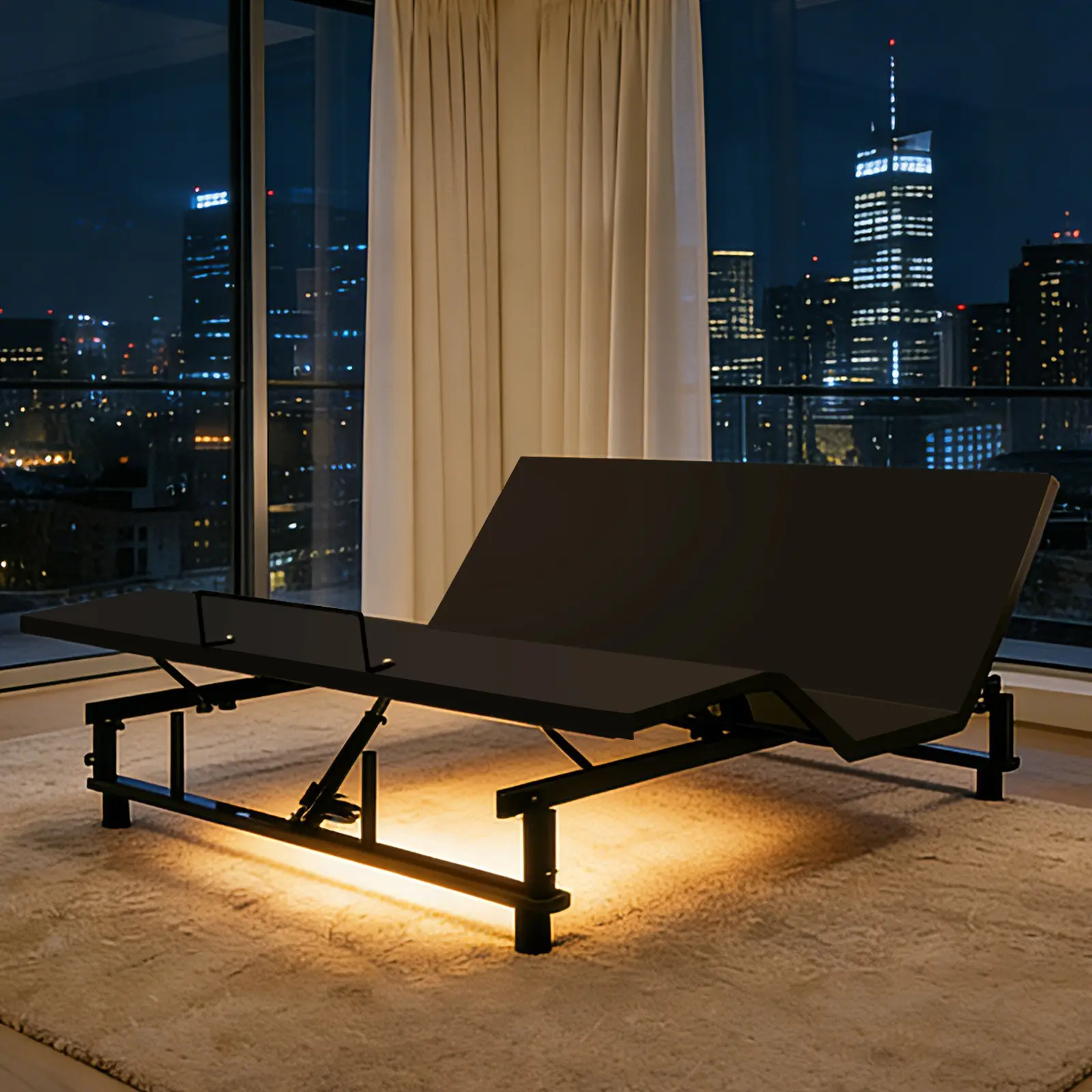 Adjustable Bed Base Frame King & Queen Size, Head and Foot Incline with Wireless Remote, Zero Gravity Quiet Motor, 4 USB Ports & Under-Bed Nightlight