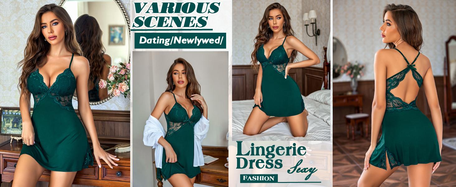 Avidlove Christmas Lingerie Women Lace Chemise Holiday Sleepwear Nightgown Bodysuit SpringStatements