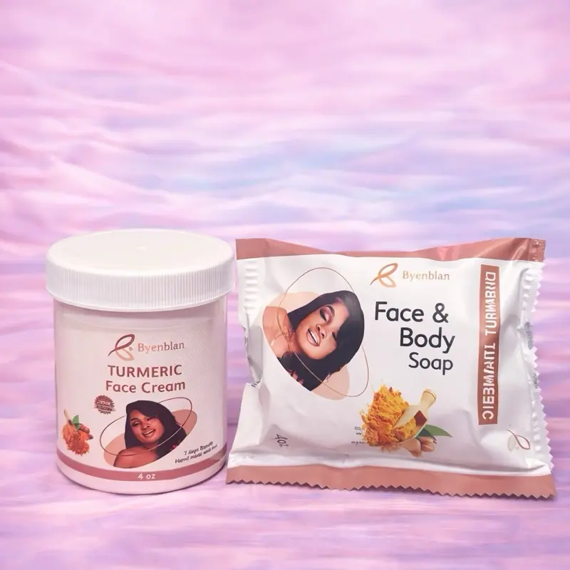 Byenblan Turmeric Face Cream  set with soap for Soft Radiant Skin - Turmeric Infused Body Cream for Glowing Look