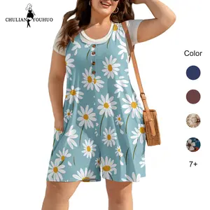 Chulianyouhuo 2026 Women's Plus Size Jumpsuit OverallsWide Leg Casual Short Rompers With Button Front and Side Pockets