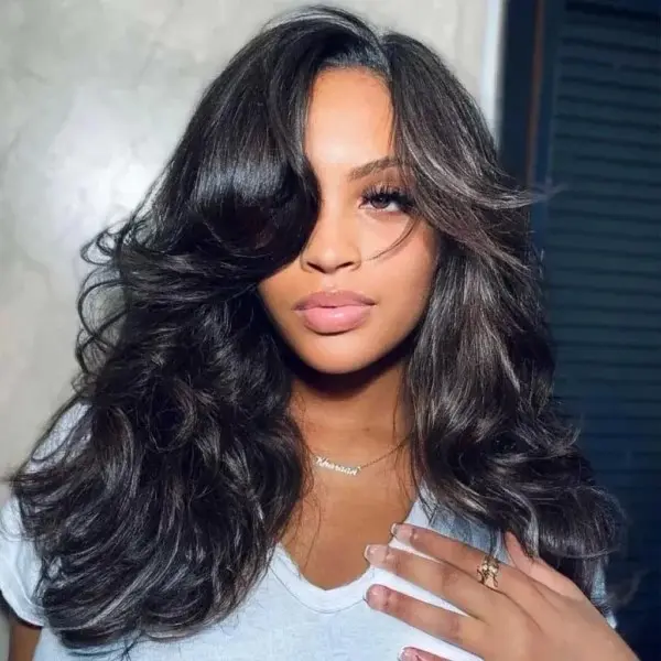Tinashe Layers U Part Butterfly Loose Body Wave & Straight & Highlight Body Human Hair U Part Wigs Real Scalp Beginner Friendly Natural Color Wigs Black Friday Christmas Gift Colored Wig