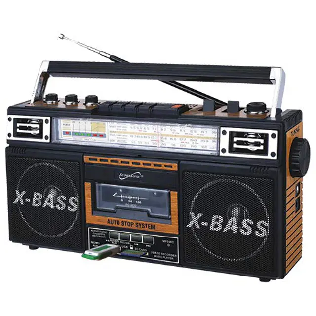 Supersonic SC-3201BT-WD Retro 4-band Radio And Cassette Player With Bluetooth Digital Receiver