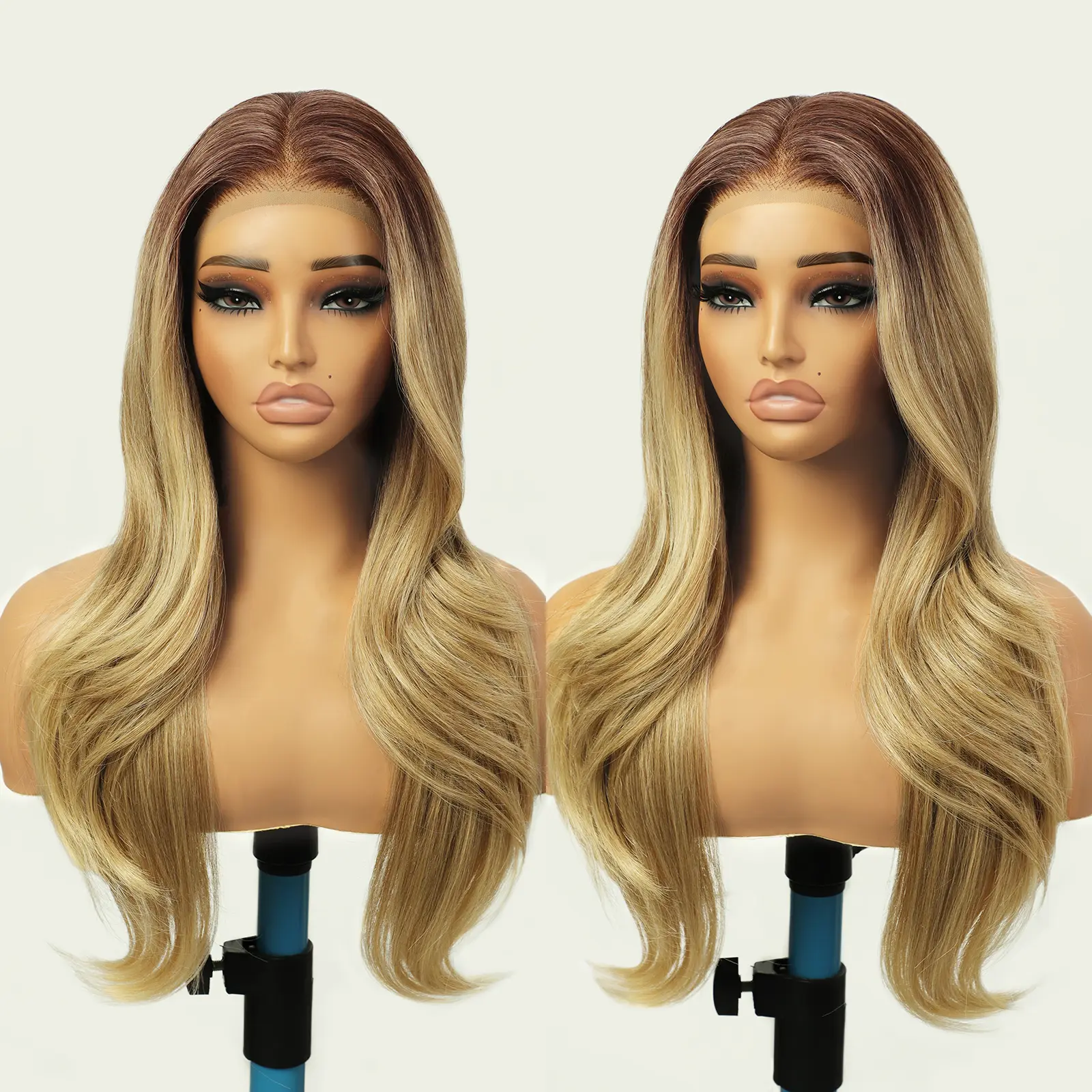 13*4 Lace Front Wig 26'' Ombre Blonde Layered Wave Synthetic Glueless Lace Wig Long Wavy Hair with Baby Hair Pre Pluck Ombre Wigs for Women Natural Daily Use