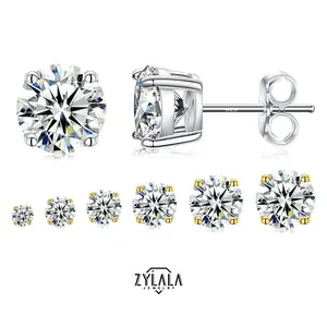 [001] Sparkling Lab-Created Moissanite Stud Earring Classic Four-claw Sterling 925 Silver Jewelry Stud Earrings Elegant Luxury Style Delicate Gift