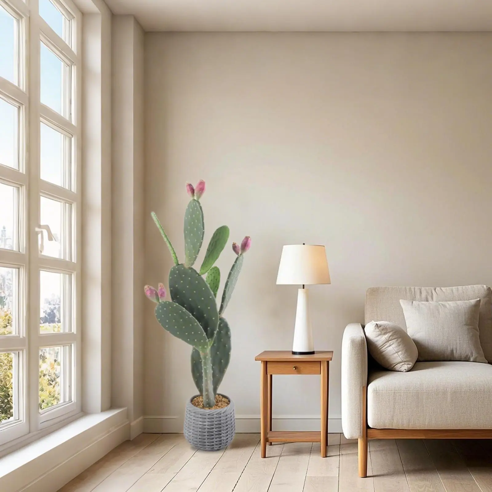 1PC EVA Realistic Fake Cactus Plant 42 Inch Artificial Large Prickly Textured Cactus with Pot for Indoor Outdoor Home Office Living Room Bedroom Entryway Porch Decor Decorative Fruit Light Ornaments