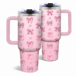 Trendy 40oz Stainless Steel Insulated Tumbler with Ergonomic Handle Travel Friendly Perfect Thanksgiving Christmas Gift for Women Keep Drinks Cold Hot Longer