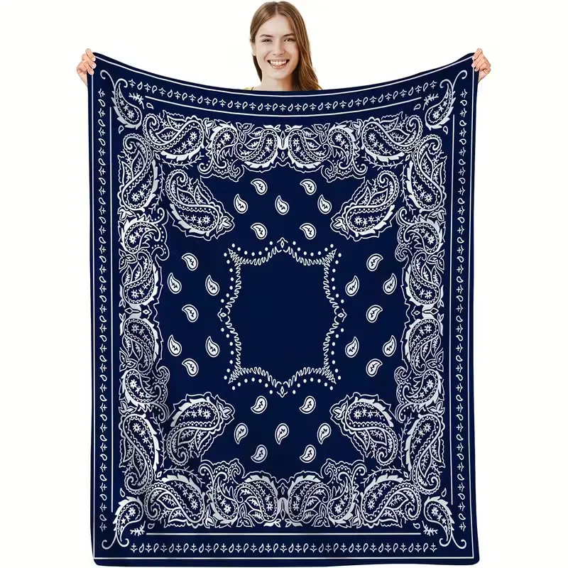 1pc Dark Blue Flannel Printed Blanket - Soft Throws Blanket with Breathable Softness, for Home & Office Lounge Areas, Lunch Break, Sofa Use, Blankets For Sofa, Soft Bedding Throw