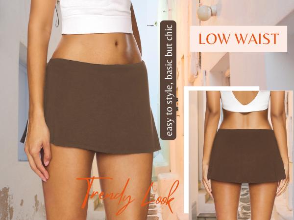 AnotherChill Women's Low Waist Micro Mini Skorts Skirt with Built-in Shorts Sexy Stretch Black Skirts Basic Outfits Elastic Waist