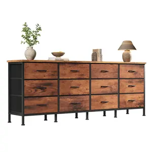 TV Stand, 12 Drawer Dresser Farmhouse Entertainment Center for up to 80 Inch TVs, Media Console Table with Metal Frame Adjustable Feet for Bedroom, Living Room