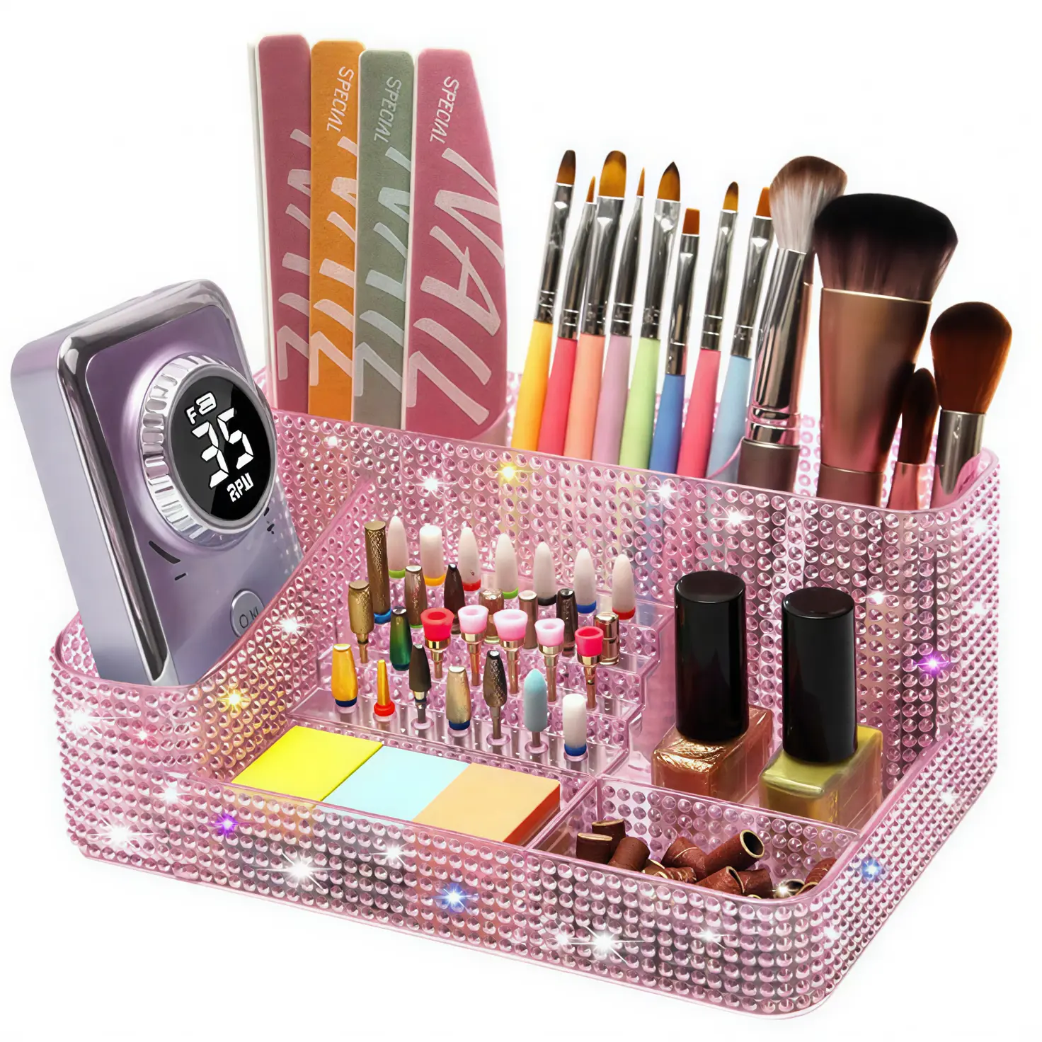 FLYBOK Nail Drill Holder Box, 28-Hole Drill Bit Organizer, Professional Home Supplies Storage Box for Nail Techs (Tools Not Included), Boxes