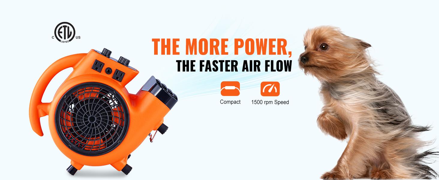 VEVOR Floor Blower, TikTokShopBlackFriday, 1/4 HP, 1000 CFM Air Mover for Drying and Cooling, Portable Carpet Dryer Fan with 4 Blowing Angles and Time Function, for Janitorial, Home, Commercial, Industrail Use, ETL Listed