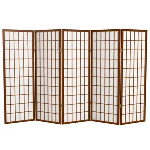 4 ft. Short Window Pane Shoji Screen - Walnut - 5 Panels Walnut 5 Panels
