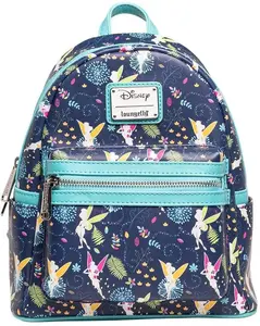 Loungefly Disney Tinkerbell Glow in the Dark Allover Print Mini Backpack w/ Teal Straps