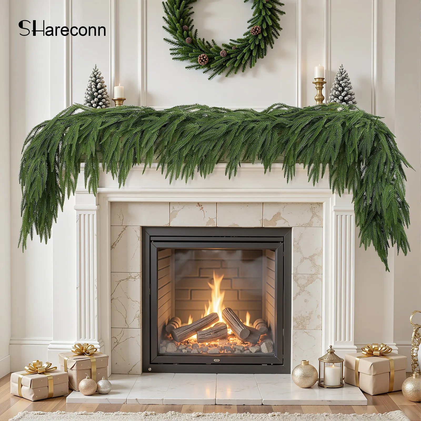 SHareconn 6ft Artificial Christmas Garland, Real Touch Norfolk Pine Garland - Pine Garland, Greenery Christmas Garland for Mantle, Table, Fireplace, Indoor, Outdoor Christmas
