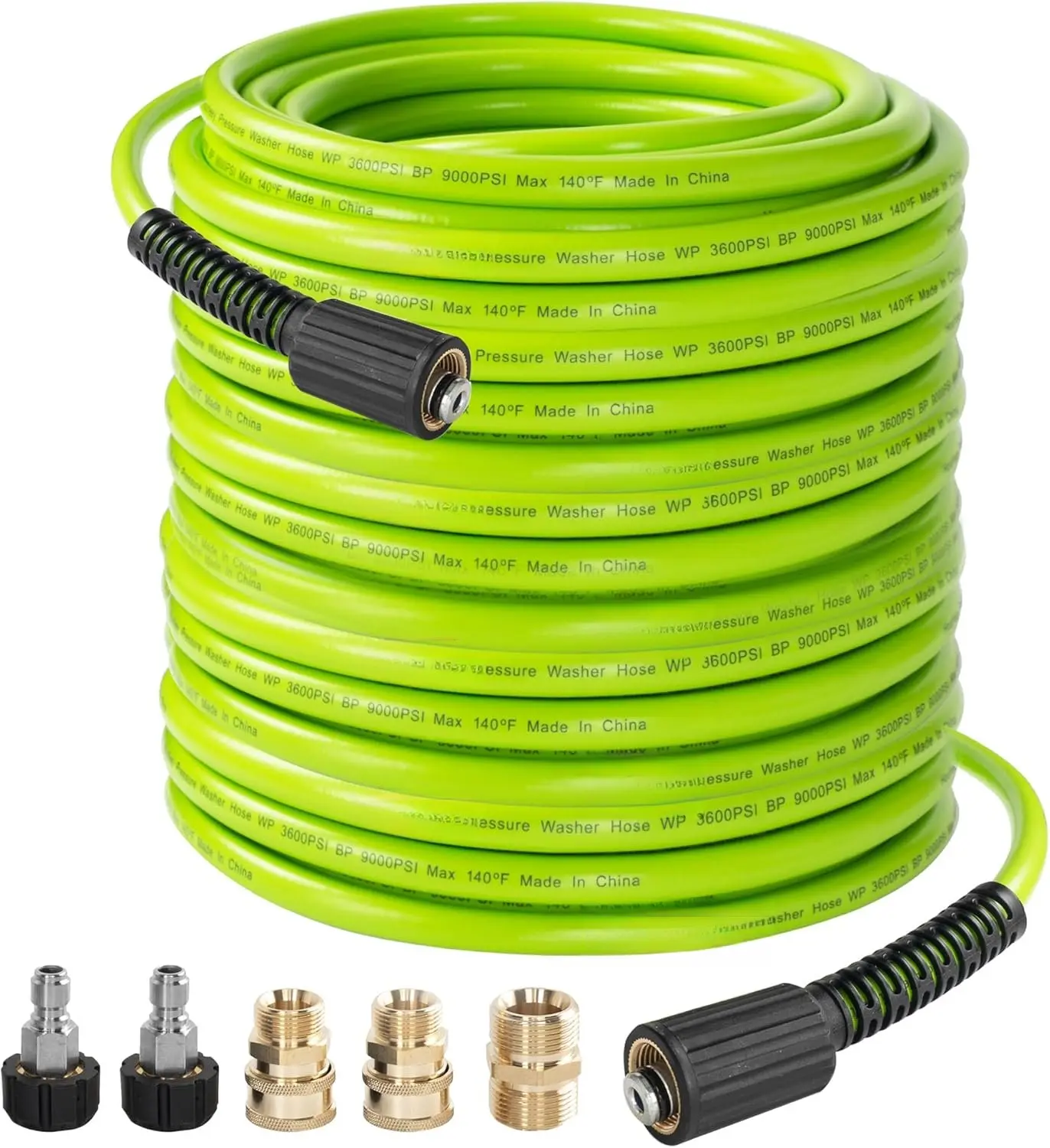 Washer Hose 50 FT, 3600 PSI Flexible Kink Resistant Power Washer Hose Replacement, 1/4" Quick Connect  Hose Extension, Green