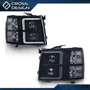 CROSSDESIGN SMOKE LENS LED BAR TUBE HEADLIGHT LAMP FITS 07-14 CHEVY SILVERADO 1500-3500