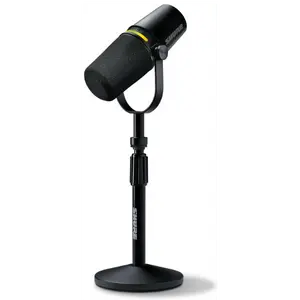 Shure MV7+ Podcast Dynamic Microphone with Stand. OBS Certified, Enhanced Audio, LED Touch Panel, USB-C & XLR Outputs, Auto Level Mode, Digital Pop Filter, Podcasting, Streaming, Recording - Black