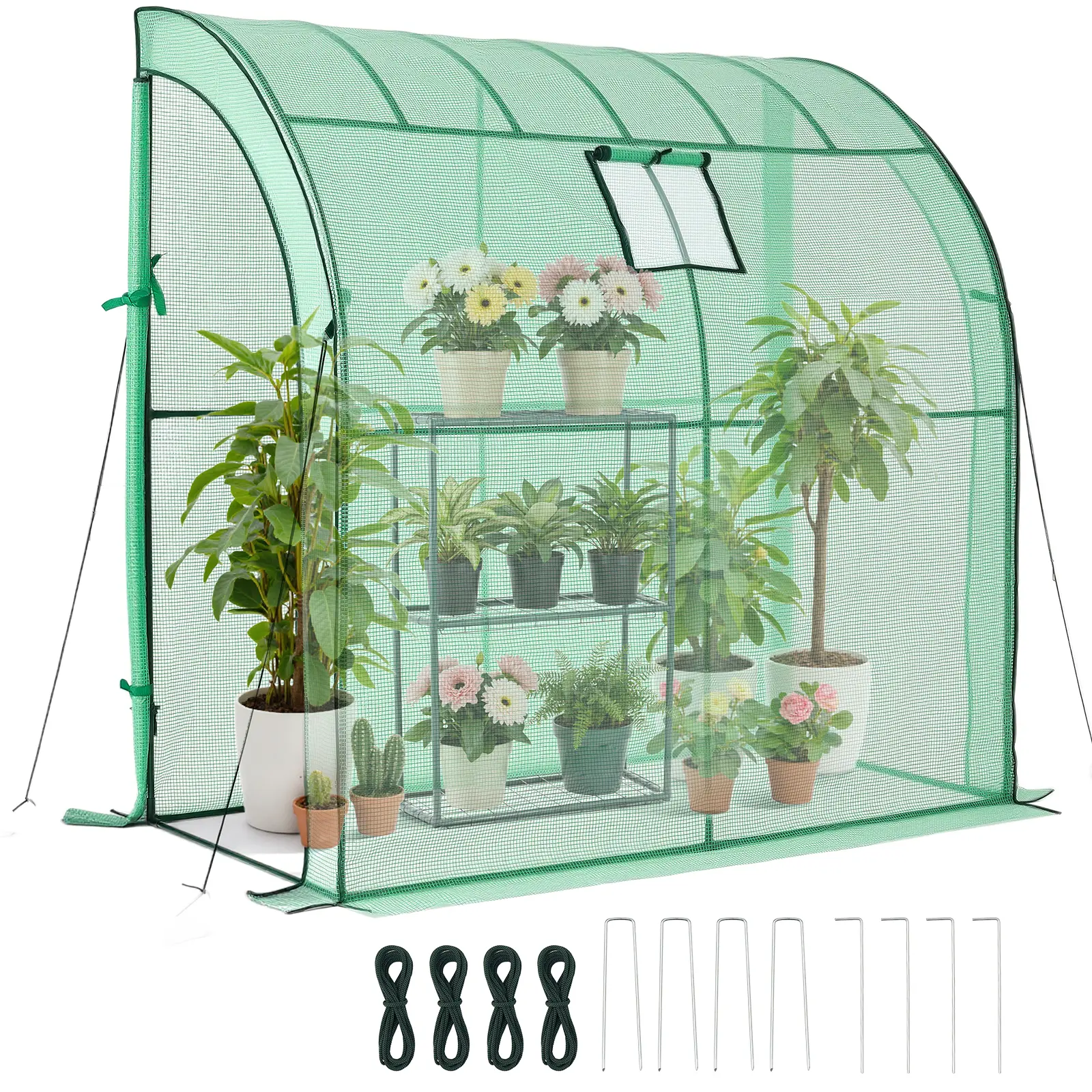【SummerFinds】VEVOR Steel Outdoor Lean-to Walk-in Greenhouse, 78x39.4x78.7 in, 3-Tier Shelves (33 lbs per Tier), High-Strength PE Cover with Zipper Door & 2 Airflow Vent Windows, Quick Assembly, for Gardening, Small Yds