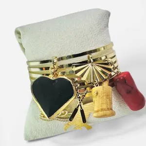 Pulseras de oro lamilano Oshun Ibu Kole Open Cuff Bangle Inspirational Beaded Bracelet