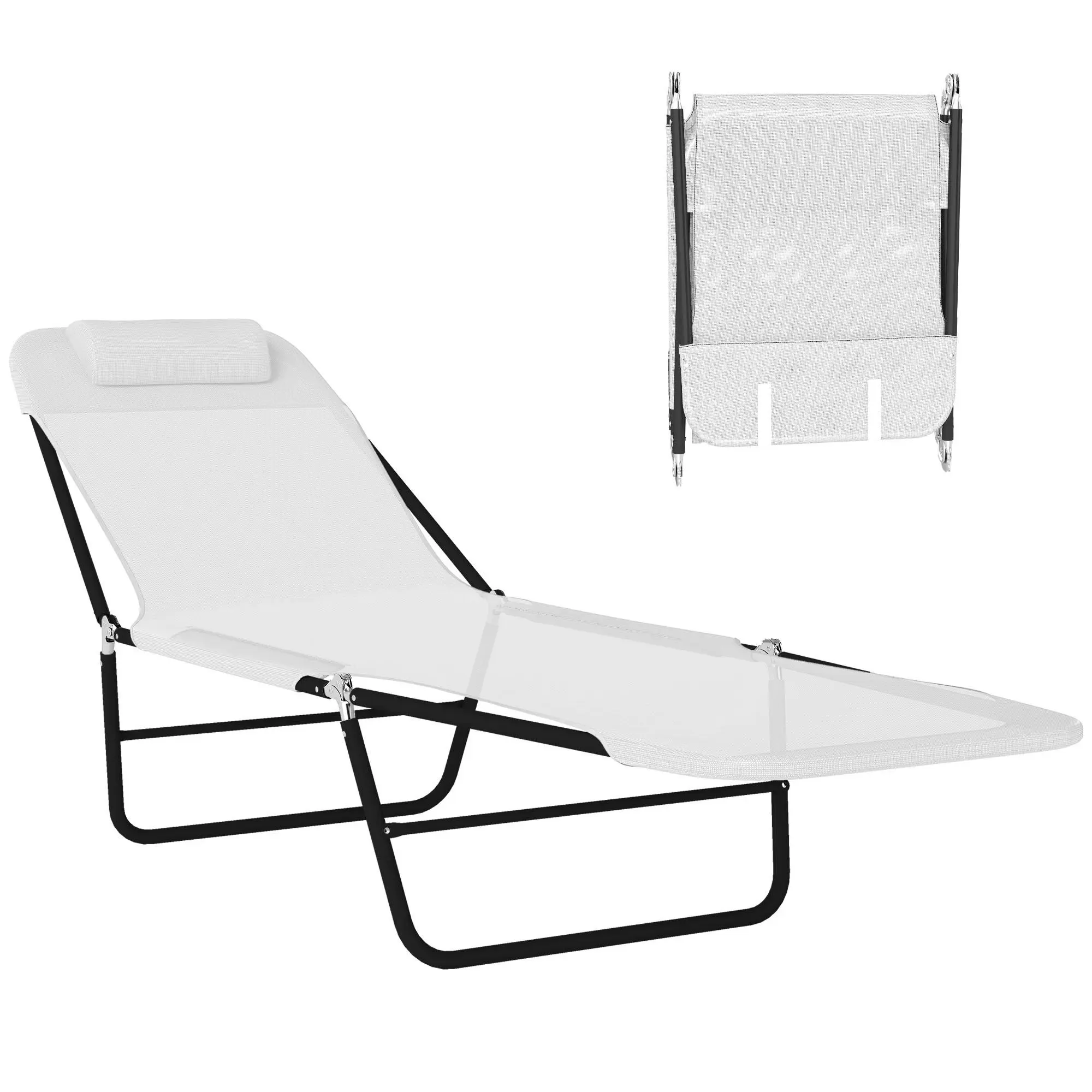 Outsunny Folding Chaise Lounge Chair, Pool Sun Tanning Chair, Outdoor Lounge Chair with Reclining Back, Breathable Mesh Seat, Headrest for Beach, Yard, Patio,summerwins,outdoorfurnitureset