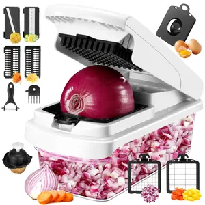 Vegetable Chopper Onion Cutter, 14 in 1 Professional Mandolin Slicer for Kitchen, Multifunctional Food Chopper for Potato, Tomato, Veggie with Strainer Basket, 10 Blades