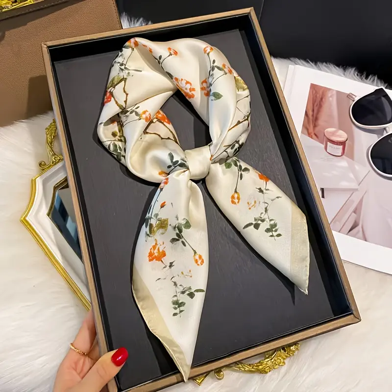 Women's Boho Style Scarf in Lightweight Silk, Cream Patterned Shawl Wrap for Formal Occasions & Special Events, Business, Female, Bohemian, Ceremony, All Season Shawl, Breathable, Formal Events, Floral, Casual